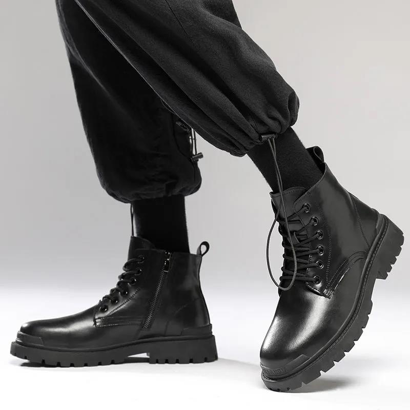 British Style Fashion Trend Martin Boots Men's High-top Shoes Korean Leather Boots All-match High School Boots for Students