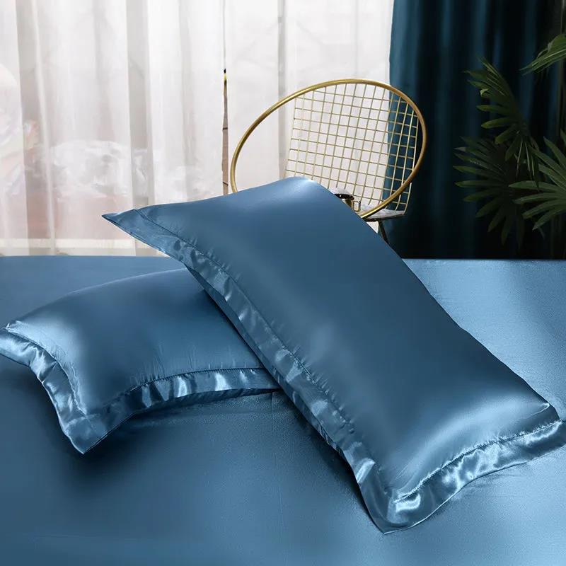 Summer Solid Color Washed Ice Silk Pillowcase Tencel Pillow Core Pillowcase Single Double Pair Machine Washable Pillowcase