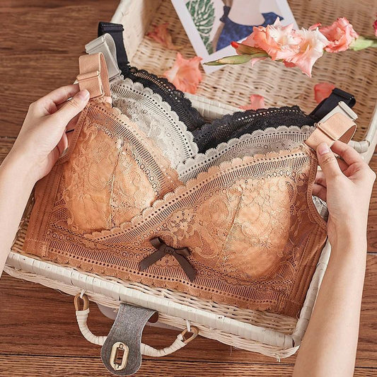 Women's Sexy Lace Plus Size Underwear C D E Full Cup for Big Breasts Female Adjustable Bra No Steel Ring Comfortable Bra Breathable Thin Brassiere