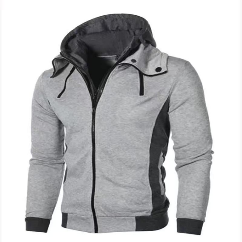 Zipper Men's Top Spring and Autumn Casual Fleece Coat Bomber Jacket Scarf Collar Fashion Hooded Men's Clothing Slim Hoodie