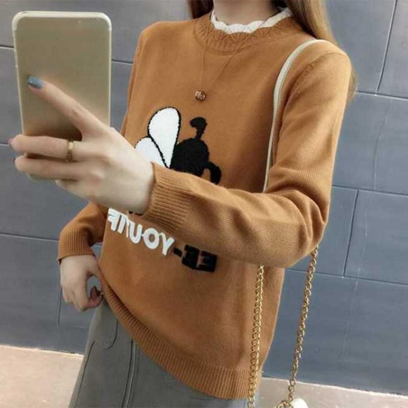 Pofulove Korean Wild Loose Long Sleeve Sweater Winter Half-high Collar Thick Sweater Women