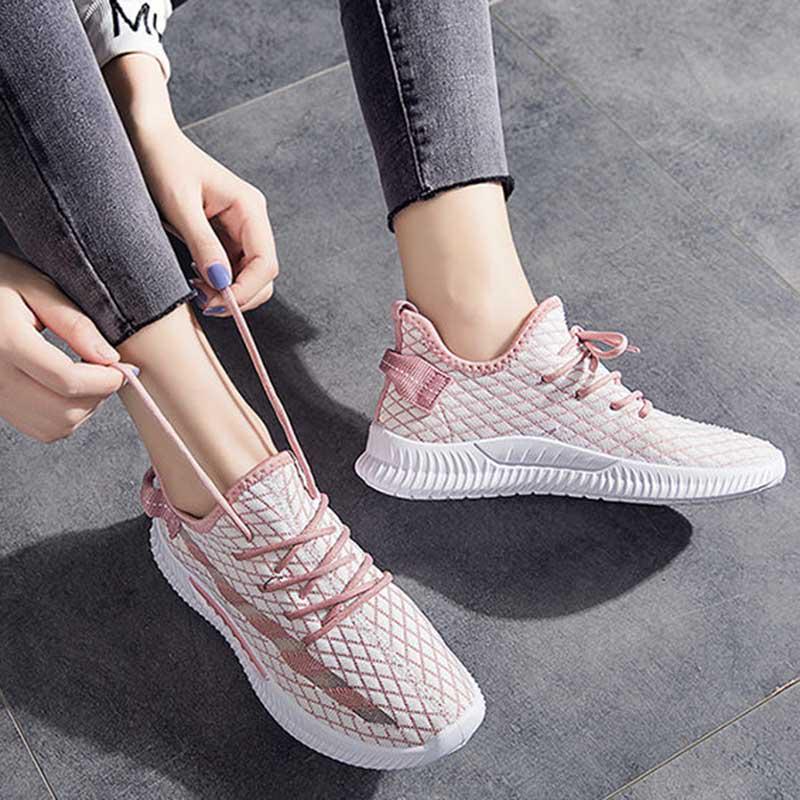 Plus Size 35-40 Summer Women Sneakers Students Knitting Breathable Running Basketball Shoes Shockproof Non-slip Pink Shoes