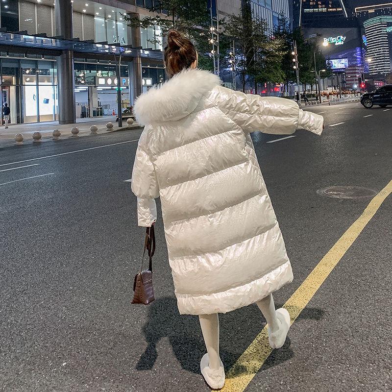 Long Padded Coat Women's Winter Loose White Bright Thickened Down Padded Coat