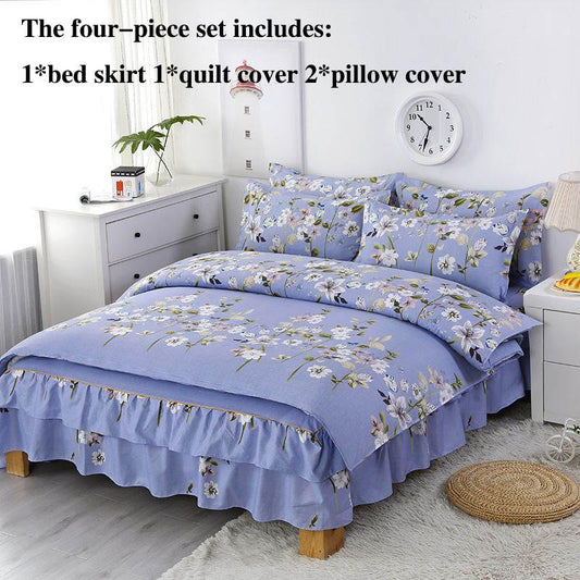 Four-piece Bed Skirts Bedspreads Bed Covers Pillowcases Non-slip Printed Sheets Bedding Light Luxury
