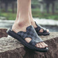 Size38-44 Summer Men Sandals Comfortable Non-slip PU Leather Plaid Beach Slippers Casual Outdoor Slippers Alphabet Drag Flip Flops