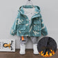 Boys Jacket Autumn and Winter Casual Jacket Children's Thick Hooded Zipper Shirt Jacket Printed Jacket Coat