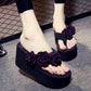 Women's Large Size High-heeled Word Drag Female Slip Fashion Beach Sandals Sandals and Slippers DIY Flowers Sandals Simple
