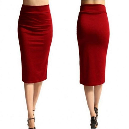 Women's Summer Solid Color Slim Mid-length Skirts Office Ladies Large Size Stretch Skinny Pencil Skirt