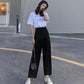 Two-piece Suit Clothes Summer Casual Wide-leg Nine-point Pants Round Neck Short-sleeved T-shirt Women's Casual Sports Suit Home Casual Wear