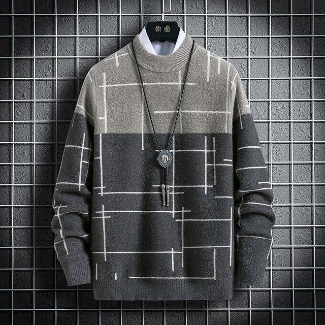 Warm Sweater Men Winter Knitted Pullover Casual Faux Mink Long Sleeve Thicken Harajuku Sweater