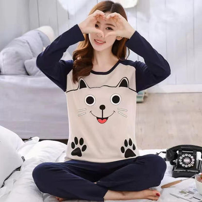 Long Sleeve Printed Pajamas Women's Sweet Loose Floral Printing Home Wear Two-piece Set Spring Autumn Printed Round Neck Pajamas Set