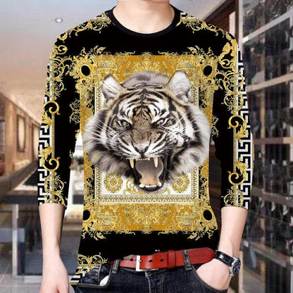 Men's Long Sleeve T-Shirt Men's 3D Printing Round Neck T-Shirt Men's Tops Spring Men's