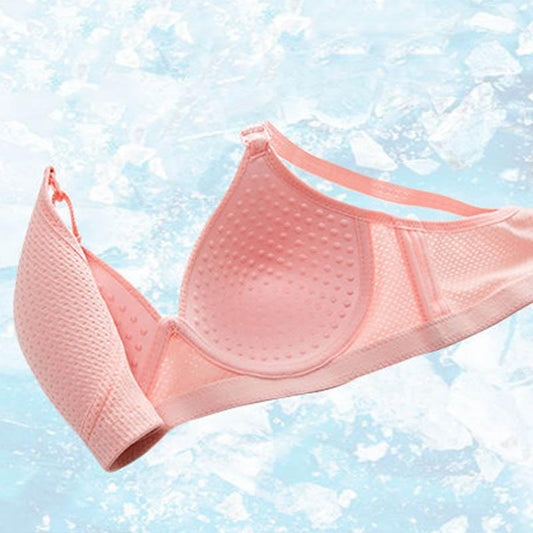 Four Seasons Ladies Gathering No Steel Ring Bra Thin Anti-sagging Simple Glossy Massage Particles Non-slip Shoulder Strap Breathable Bra