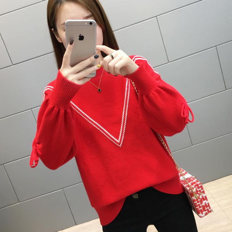 Women Calsual Long Sleeve Color Collision knitting Sweater Blouse