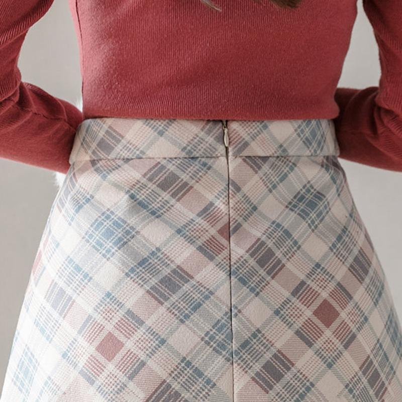 Autumn and Winter New High-waist Woolen Plaid Skirt Women's Mid-length A-line Large Skirt Over-the-knee Umbrella Skirt Autumn