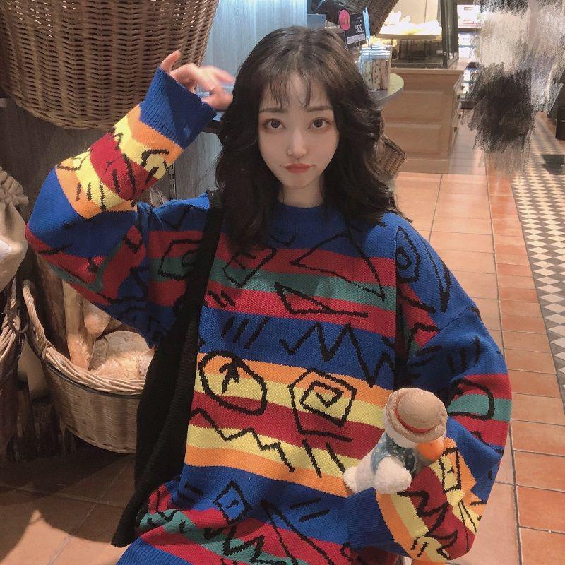 Sweater Women Loose Mid-length Casual Long-sleeved Fashion Pullover Autumn  Winter Sweater Outer Wear