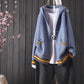 Women's Splicing Color Long-sleeved Sweater Early Autumn Hooded Knitted Cardigan Loose Button V-neck Top All-match