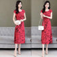 Women's Floral Round Neck Summer Short Sleeve Midi Dress  Large Loose Dress