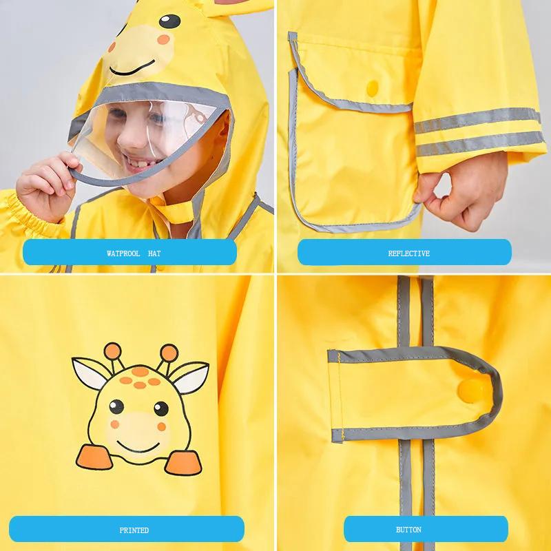 Kid Rain Coat Kawaii Cartoon Printed Raincoat Reflective Stripe Hooded Waterproof Clothes Boy Girl Windbreaker Windproof Rainweaer