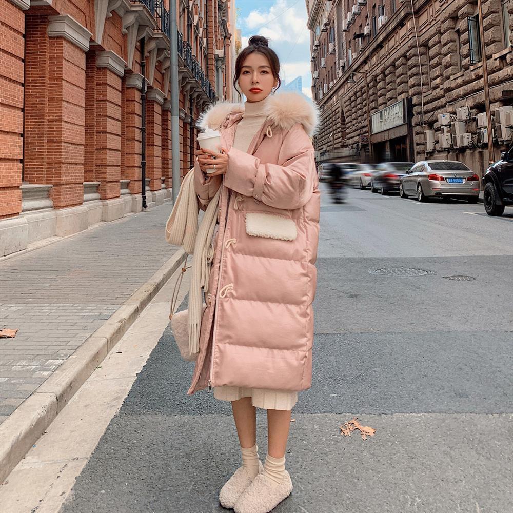 Winter Down Down Padded Jacket Women's Padded Coat, Large Size Loose and Thick Mid-length, Over-the-knee Fluffy Large Fur Collar Warm Winter Jacket