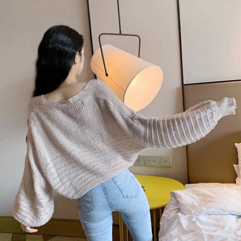 Pofulove lazy wind sweater female loose student wild long-sleeved cardigan hollow knitted jacket