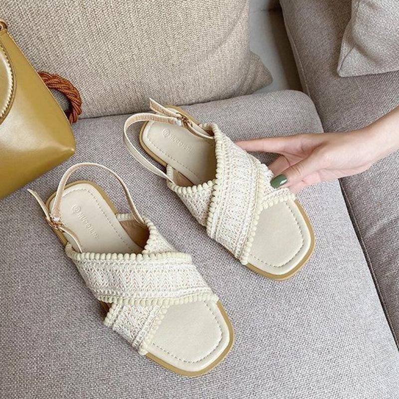 Roman Sandals Female Fairy Style Ethnic Korean Wild Retro Open-toed Cross Strap Flat Shoes