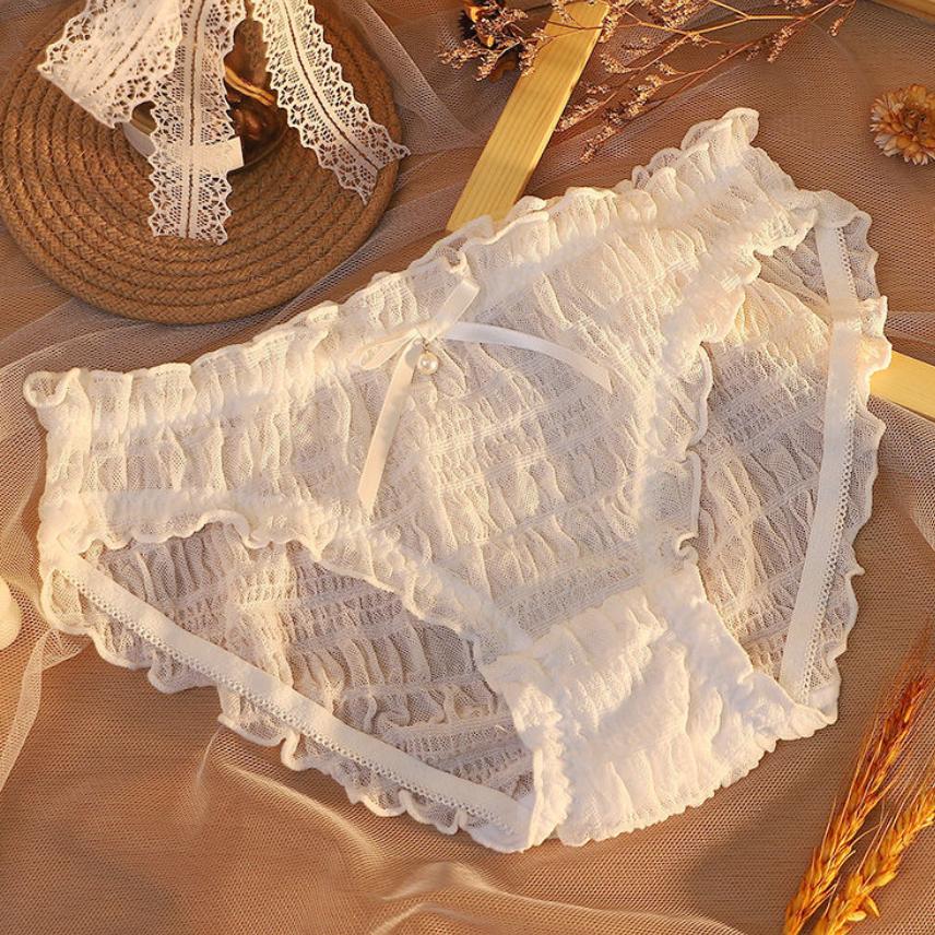 4Pcs/Set Girl's Sweet Large Size Causal Soft Lace Briefs Solid Color Mid Waist Seamless All-match Underpants