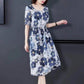 Women's Slim A-line Skirt Summer Short Sleeve Mid Length Floral Large Size Dress