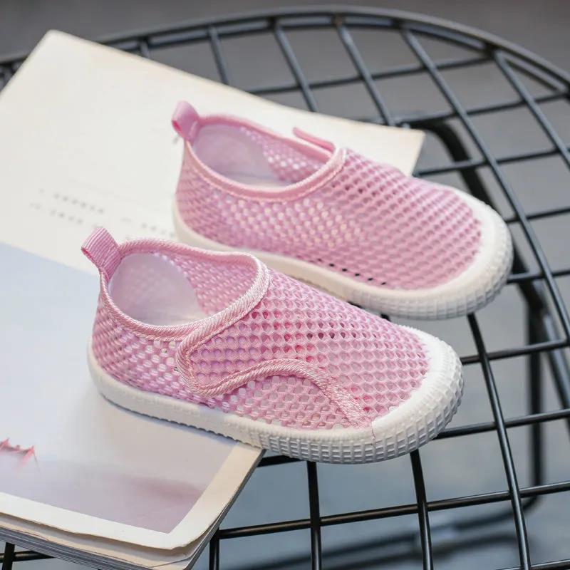 Boys and Girls Summer Shoes Children's Soft Sole Sport Light Flat Shoes Anti-slip Solid Color Casual Hollow Out Mesh Shoes