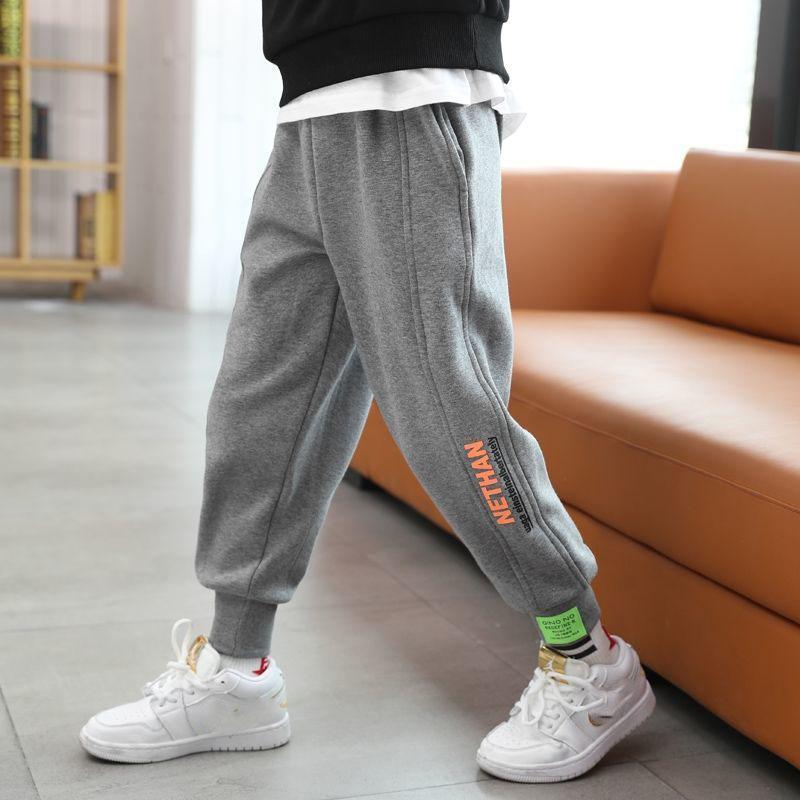 Boys' Pants Spring Autumn Winter Models Plus Velvet Thickening Casual Korean Version of The Big Children's Sports Pants Winter Children's Trousers
