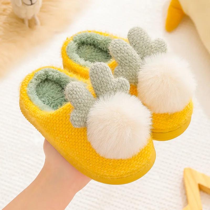 Children's Cotton Slippers Bag with Boys and Girls Children's Cotton Shoes Winter Warm Cute Cartoon Home Shoes