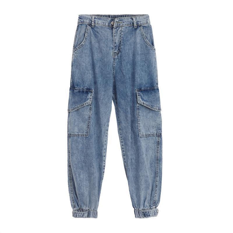 WTEMPO Women's Jeans Harem Pants Loose Straight Denim Big Pocket Trousers