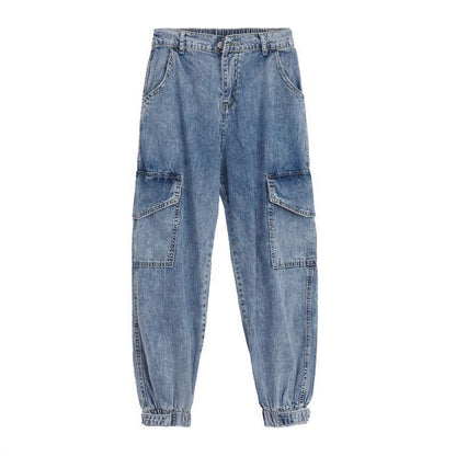 WTEMPO Women's Jeans Harem Pants Loose Straight Denim Big Pocket Trousers