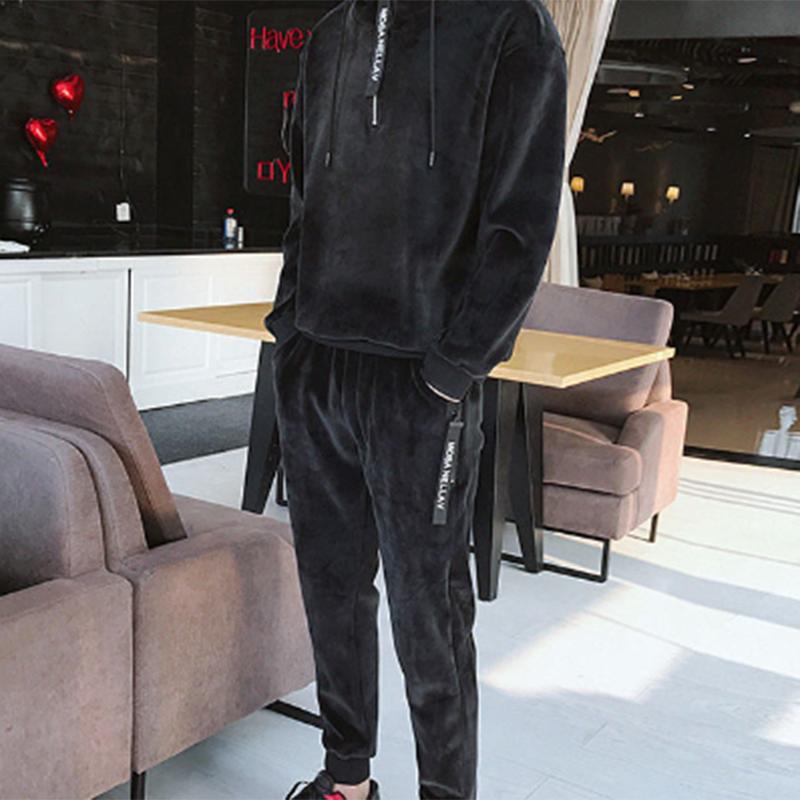 Single/suit Gold Velvet Suit Autumn Thin Youth Korean Style Hooded Sweater Casual Sports Two-piece Men's Clothing