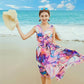 Fashion Bohemia Chiffon Printed Dress Midi V-neck Travel Vacation  Beach Dress Sleeveless Sundress