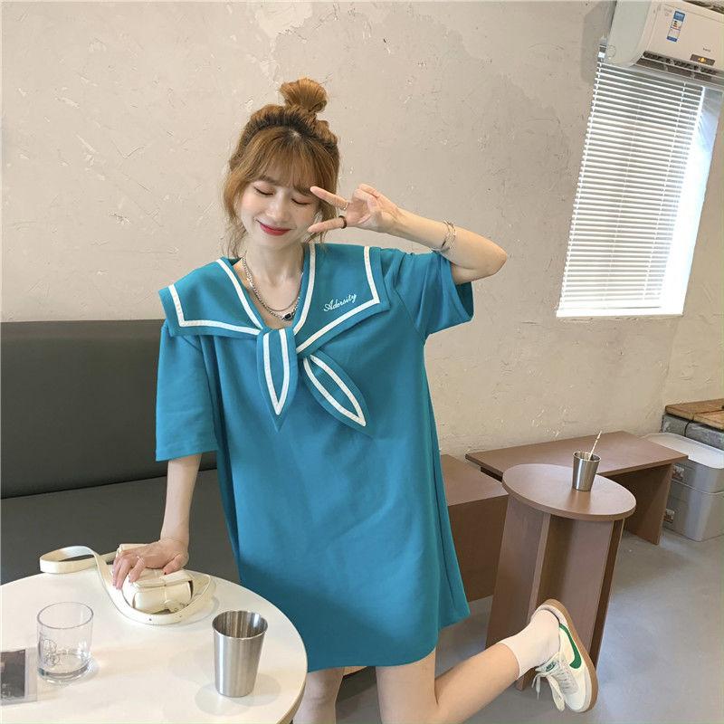 Retro Cute Style Solid Color Sailor Collar Navy Dress Sweet Bow-knot Student Girls Above Knee Dress