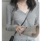Autumn Korean Cardigan Top V-neck Knit Jacket Short Long Sleeve Striped Young Women Sweater