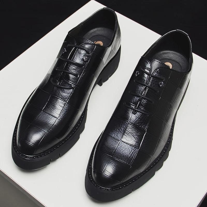 Men's Thick-soled Plaid Leather Shoes Leather Pointed Toe British Business Shoes Casual Shoes Formal Wear Men's Shoes Wedding Husband Shoes Dad Shoes