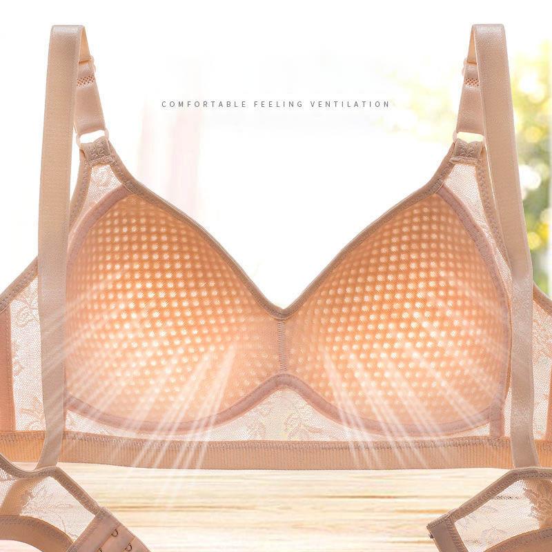 Ladies Full Cup Gathering No Steel Rings No Sponge Hollow Out Design Large Size Side-closing Stereotype Adjustable Anti-glare Anti-sagging Bra