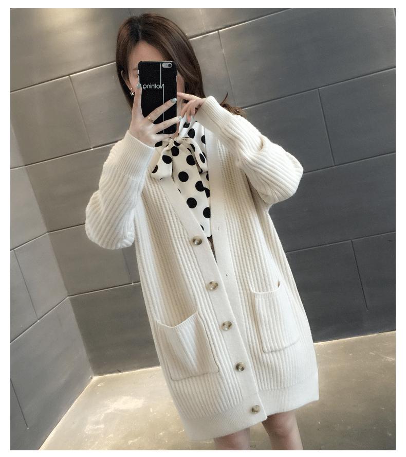 Sweater Coat Women's Autumn Korean-style Loose-Fit Mid-length Outdoor Knitted Cardigan