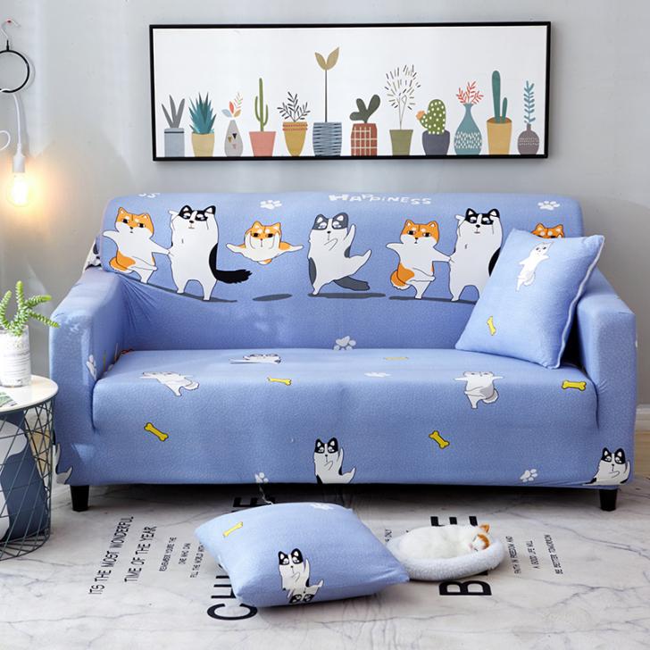 Sleeping Cartoon Cute Cat Sofa Covers Slipcovers for Home Decor 1/2/3/4 Seaters Machine Washable
