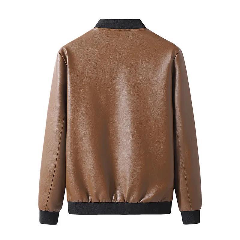Men's Leather Jacket Autumn and Winter Short Slim Baseball Collar Jacket Thickened Jacket Men's Handsome Motorcycle Leather Jacket