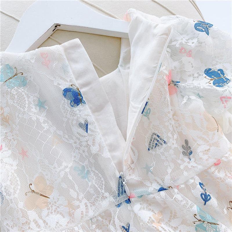 Girls Princess Dress Birthday Party Evening Dress Children Korean Style Foreign Butterfly Lace Dress Girl Puff Sleeve Dress