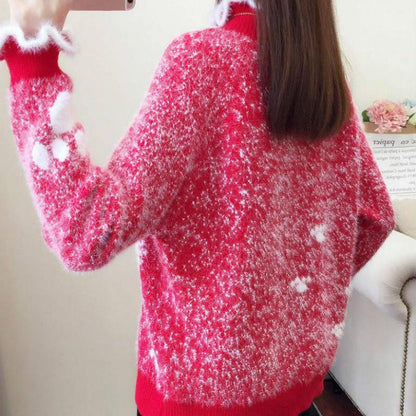 Pofulove non-hair fall and winter Faux mink wool turtleneck sweater Female fungus wear inside and out Ruffle collar sweater