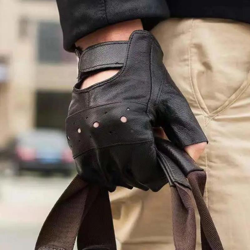 Men's Leather Half-finger Gloves Outdoor Riding Driving Motorcycle Climbing Tactics Non-slip Protective Sports Fitness Gloves