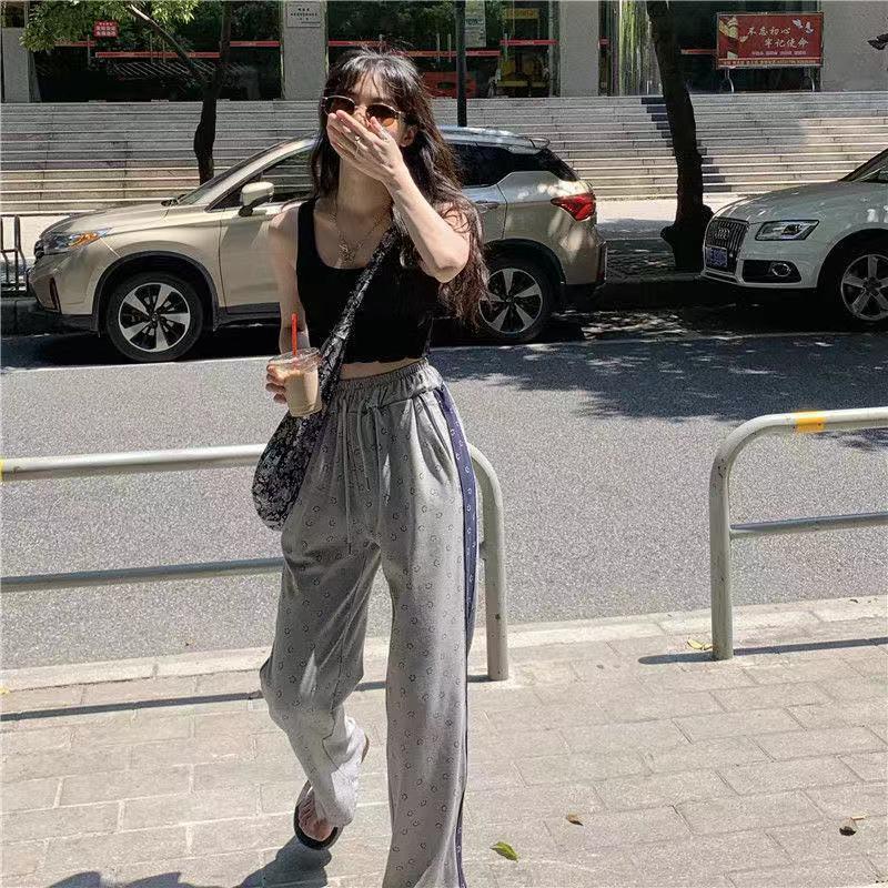 Gray Sports Casual Pants Women's Spring and Autumn Was Thin and Wild Loose Straight-leg Pants High-waist Wide-leg Pants Summer