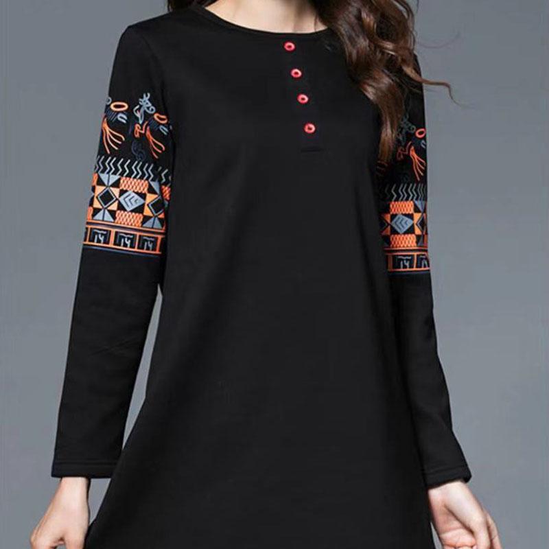 Ethnic Style Printing Blouse Women Long Sleeve Spring New Chic Casual Tops Lady Femme Vintage Pullover