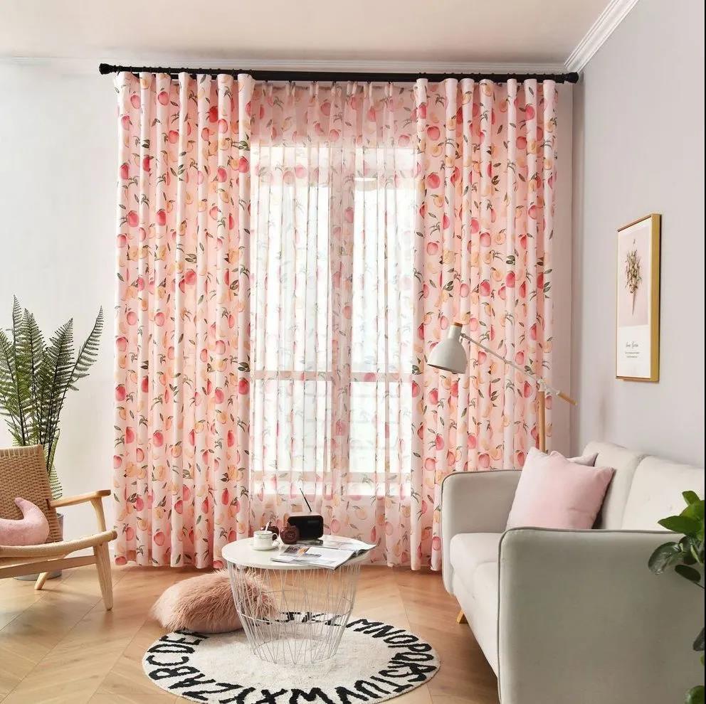 Semi Blackout Curtains Pink Peach Blossom Dormitory Girls Curtains Bedroom Shade Sunscreen Rental Bay Window Curtain Fabric