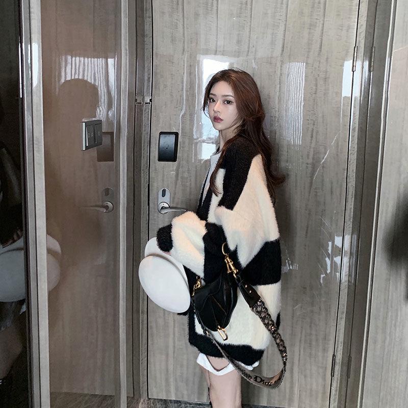 Autumn and Winter Fashion Sweater Loose Casual Striped Jacket Cardigan Knitted Young Women's Top