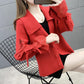 Spring and Autumn Cardigan Solid Color Sweater Lapel Short Outer Jacket Sweet Style Female Jacket